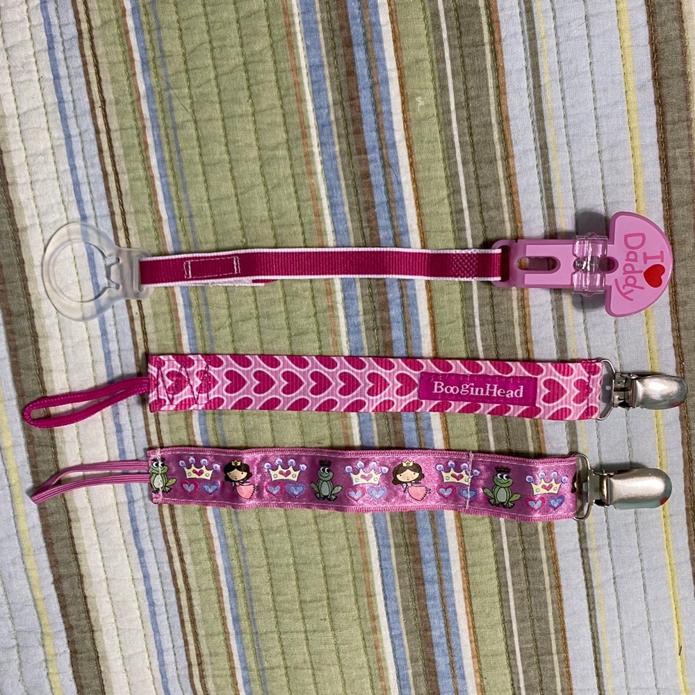 Three Girls Pink Pacifier Clips BooginHead